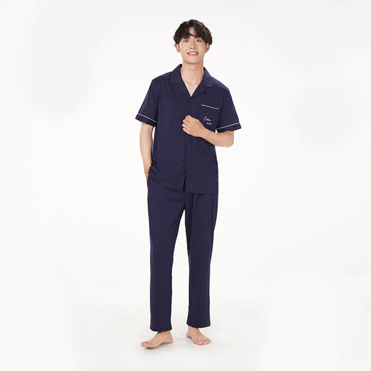 都市丽人都市锋尚好睡好眠春夏睡衣男单面无尘棉家居服薄款短袖长裤男士套装新年本命年红品FH40A2 商品图2