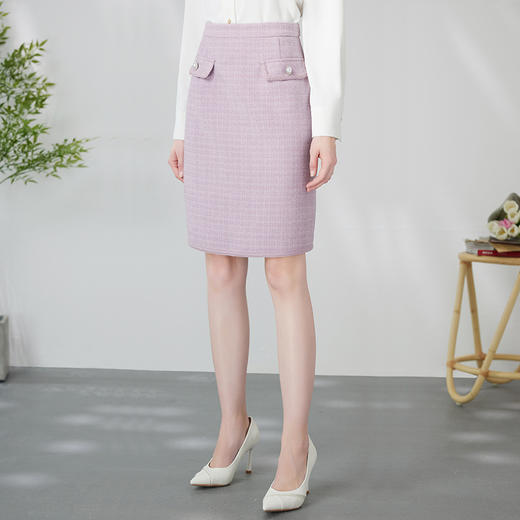 EITIE爱特爱优雅复古小香风千金气质高腰a字浅紫色半身裙24春新款A2406305 商品图2