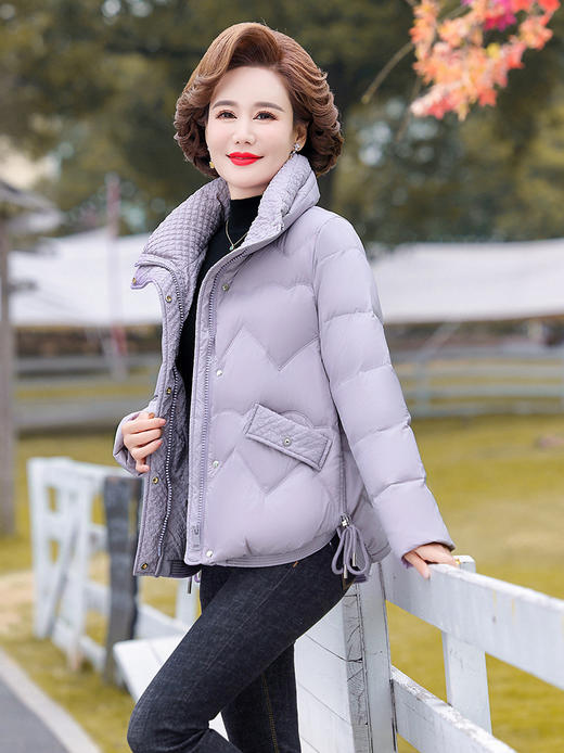FLO- T212-9155羽绒服冬装外套短款时尚中年女士白鸭绒保暖新款 商品图1