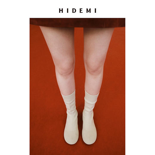 HIDEMI 高密弹力针织圆头短靴 黑色/米色 商品图1