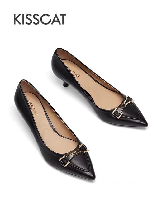 接吻猫新款流行尖头办公通勤高跟鞋链条简约细跟单鞋女 商品图0