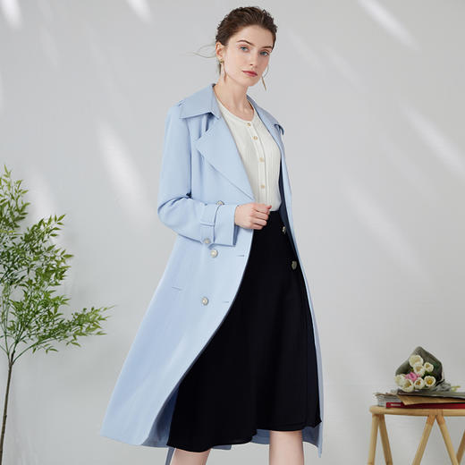 EITIE爱特爱清新baby蓝气质双排扣收腰显瘦长款风衣外套24春新款A2404301 商品图3