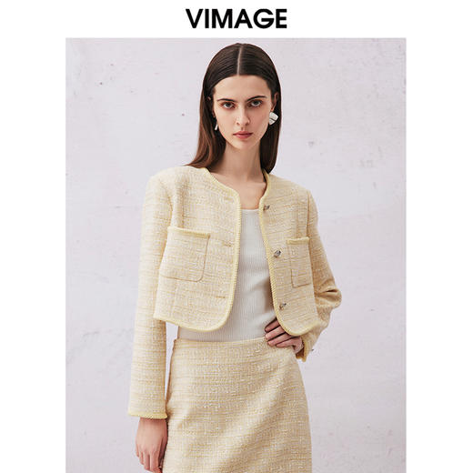 VIMAGE纬漫纪春季新款气质高级感小香风显瘦短外套V2103702 商品图3