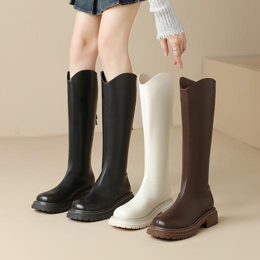 ZHR马丁靴V口骑士靴女2023秋冬新款黑色厚底长筒靴小个子瘦瘦靴子 商品图12