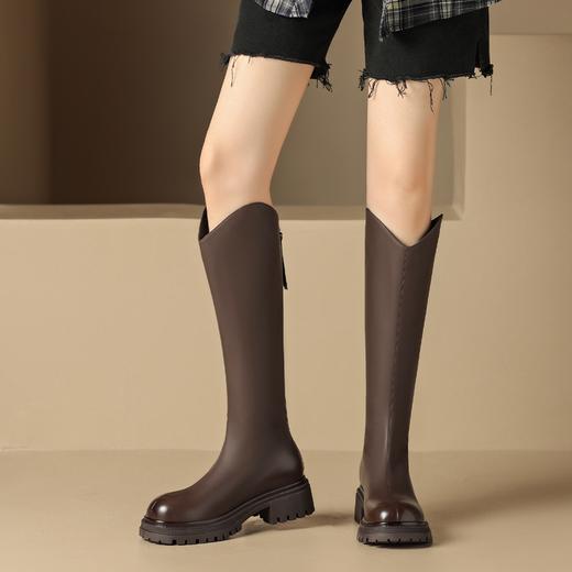 ZHR厚底长筒靴加绒保暖女靴2023复古美拉德不过膝瘦瘦靴V口骑士靴 商品图9