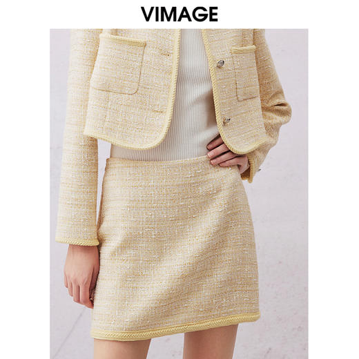 VIMAGE纬漫纪春季气质高级感小香风高腰显瘦半身裙V2106701 商品图2