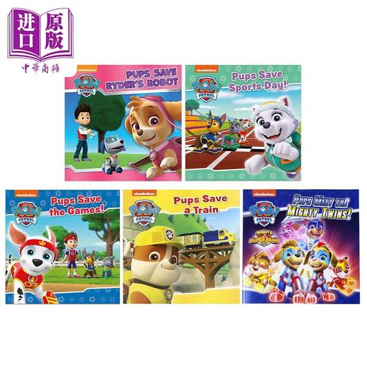 预售 【中商原版】Paw Patrol 汪汪队历险记5册 Meet the Mighty Twins Save a Train Ryders Robot Sports Day Games 英文儿童绘本 商品图1