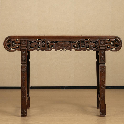 清 红木三镶瘿木鹿衔灵芝书卷式平头案 商品图0