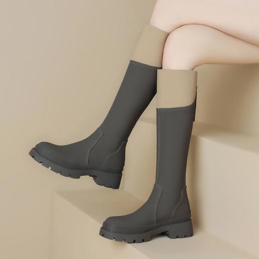 ZHR长筒靴女靴2023秋冬新款加绒保暖休闲百搭拼色厚底显瘦骑士靴 商品图5