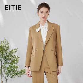 EITIE爱特爱复古通勤显瘦微收腰卡其色休闲西装外套女装24春新款A2403301