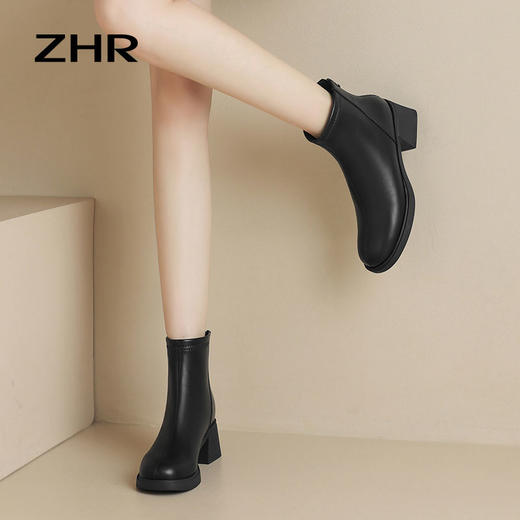 ZHR马丁靴女2023新款冬季法式小短靴瘦瘦靴小个子女靴加绒时装靴 商品图1