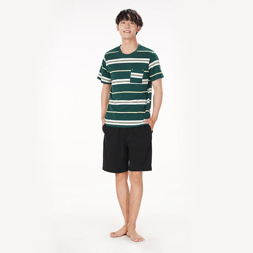 都市丽人都市锋尚舒适外出春夏睡衣男纯棉色织条家居服薄款短袖短裤男士纯棉套装FH42B8 商品图4