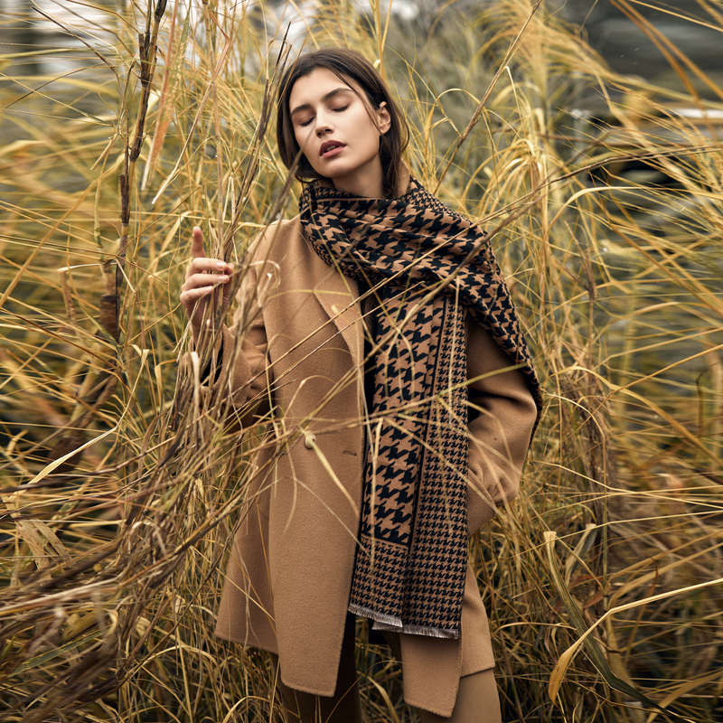 谜底中长款羊毛呢大衣女2023冬新品宽松双排扣毛呢外套234MD1497