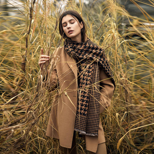 谜底中长款羊毛呢大衣女2023冬新品宽松双排扣毛呢外套234MD1497 商品图0