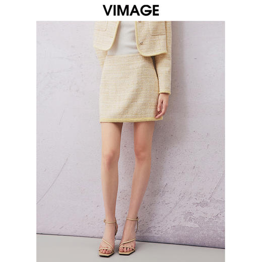 VIMAGE纬漫纪春季气质高级感小香风高腰显瘦半身裙V2106701 商品图3