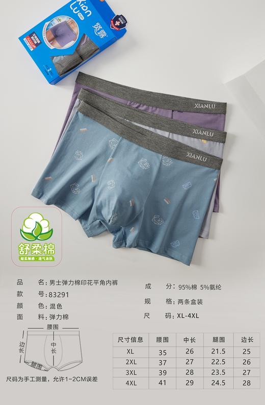 (一盒两条）男士内裤新款50支弹力棉印花包头平角裤清水无尘工艺3276/83291/5563/4532 商品图4