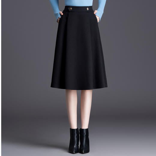 百褶拼接通勤修身，时尚A字裙松紧腰毛呢半身裙MYX-8090-9965-L 商品图1