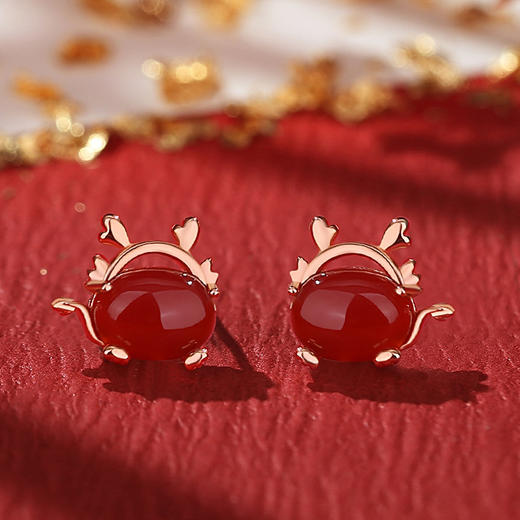 国潮纯银【原创红玛瑙吊坠】抱抱龙项链女 锁骨链手链耳钉首饰品 商品图7