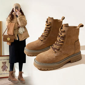 ZHR马丁靴2023秋冬新款复古时尚洋气双带厚底休闲工装靴女靴