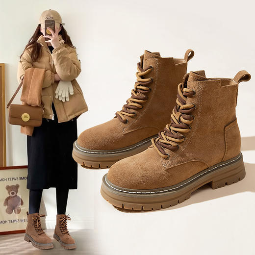 ZHR马丁靴2023秋冬新款复古时尚洋气双带厚底休闲工装靴女靴 商品图0