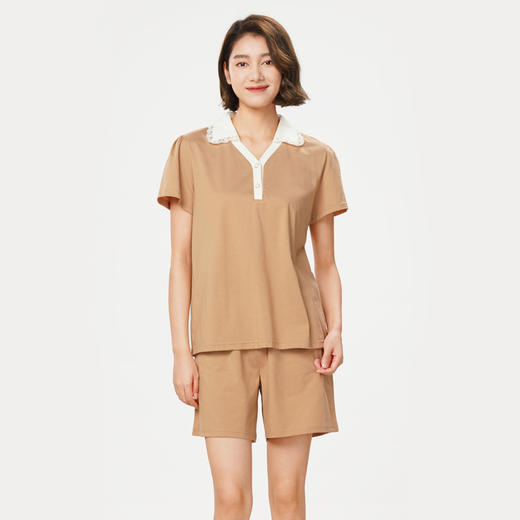 都市丽人舒适外出春夏睡衣女凉感无尘棉家居服薄款短袖短裤女士套装LH42B1 商品图5