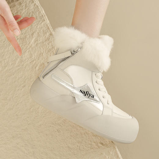 品质好货 | Safiya/索菲娅2023冬季新品兔毛加绒面包厚底运动风短靴棉鞋 SF3411A708 商品图3