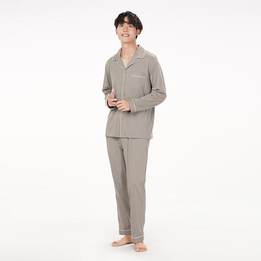 都市丽人都市锋尚好睡好眠春夏睡衣男单面无尘棉家居服薄款长袖长裤男士套装新年本命年红品FH40A1 商品图4
