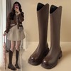 ZHR厚底长筒靴加绒保暖女靴2023复古美拉德不过膝瘦瘦靴V口骑士靴 商品缩略图8
