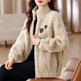AHM- tywf8210高领拼接加厚保暖羊羔毛外套2023冬季新款小众设计感颗粒绒大衣