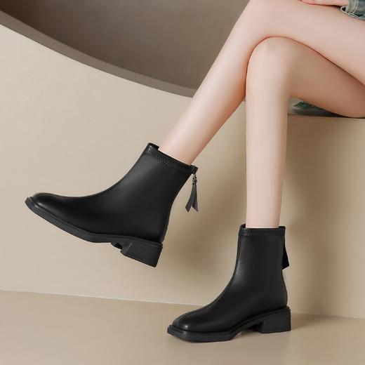 ZHR简约风气质瘦瘦短靴女2023冬季新款柔软加绒保暖女靴时尚百搭 商品图1