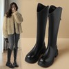 ZHR厚底长筒靴加绒保暖女靴2023复古美拉德不过膝瘦瘦靴V口骑士靴 商品缩略图0