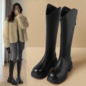 ZHR厚底长筒靴加绒保暖女靴2023复古美拉德不过膝瘦瘦靴V口骑士靴