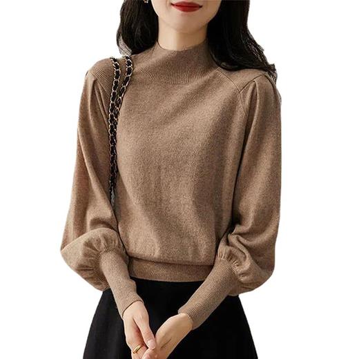 百媚生 羊角袖长袖高领毛衣宽松灯笼袖针织衫女GL1015 商品图4