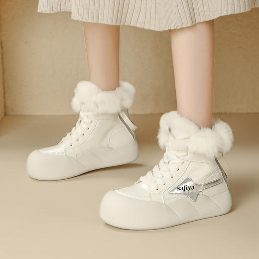 品质好货 | Safiya/索菲娅2023冬季新品兔毛加绒面包厚底运动风短靴棉鞋 SF3411A708 商品图2