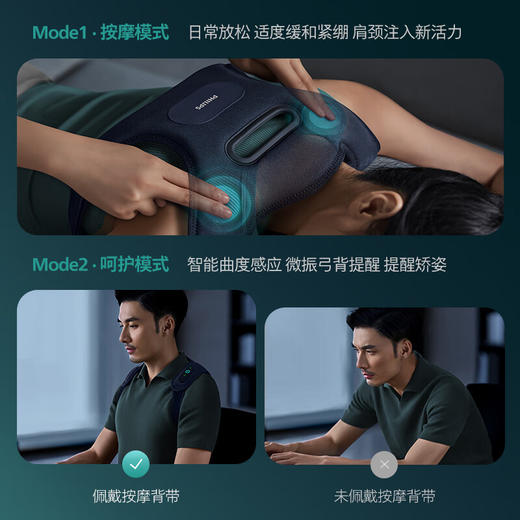 飞利浦（PHILIPS）飞利浦背带按摩器儿童成人坐姿背部驼背提醒热敷肩颈隐形背带仪 PPM3601B M码 商品图0