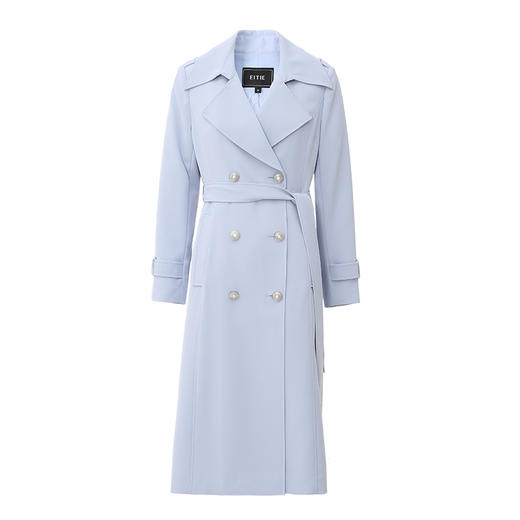 EITIE爱特爱清新baby蓝气质双排扣收腰显瘦长款风衣外套24春新款A2404301 商品图5