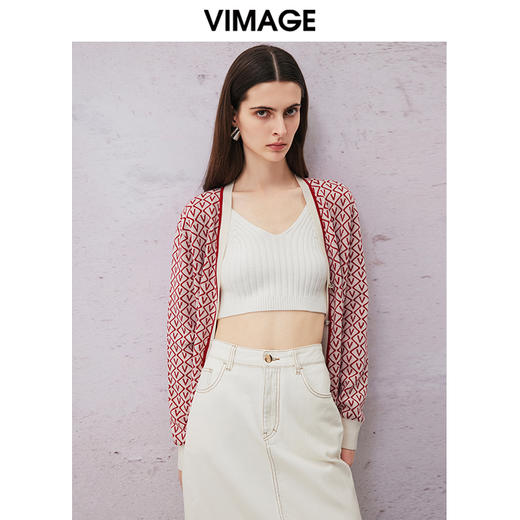 VIMAGE纬漫纪春季新款显瘦百搭舒适针织开衫外套V2101704 商品图2
