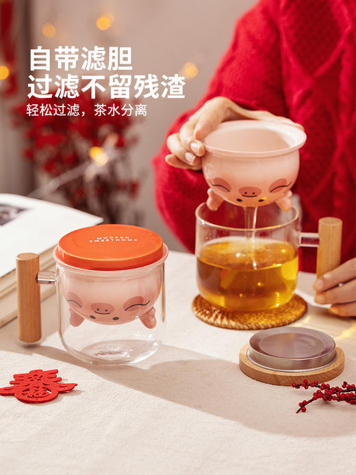 摩登主妇龙腾腾新年玻璃泡茶杯办公室茶水分离杯子家用高颜值水杯 商品图1