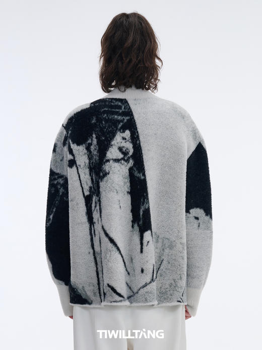 TIWILLTANG启世录“荆棘虚垢”仿貂毛图案拉链开衫提花针织衫潮 商品图1