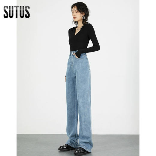 SUTUS/《复古街头范》牛仔裤丨加绒加厚秋冬复古做旧直筒长裤 通勤高腰遮肉牛仔裤 商品图4