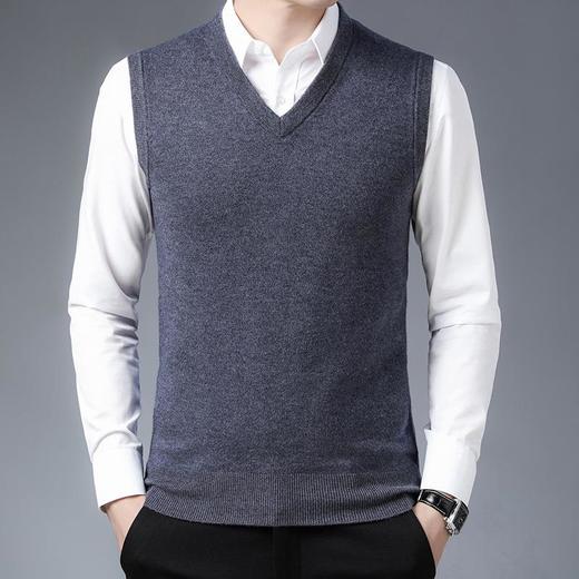 纯羊毛秋冬季男士羊毛背心中年休闲V领爸爸男装毛衣打底衫 商品图1