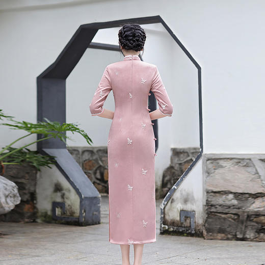 麂皮绒烫金绣花，改良长款旗袍MLS-6288 商品图3