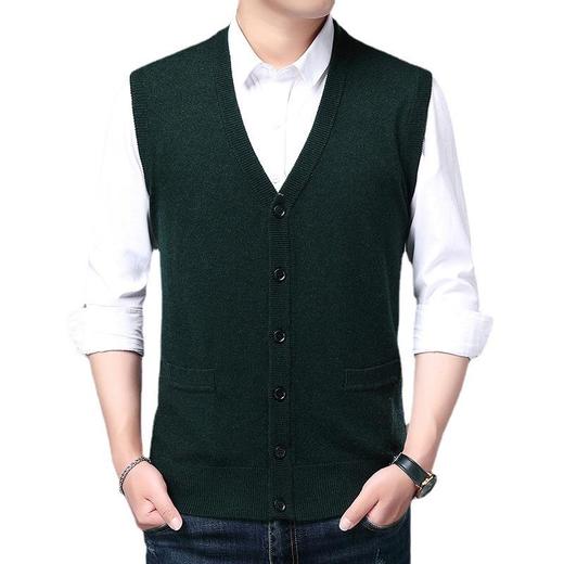 含毛混纺春秋季男士无袖针织背心开衫中年宽松爸爸男装打底衫上衣 商品图4