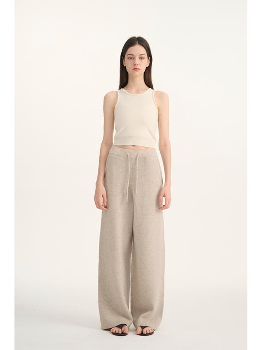 MAISON CECILE紧实保暖口袋高克重沙色羊绒羊毛针织裤 商品图0