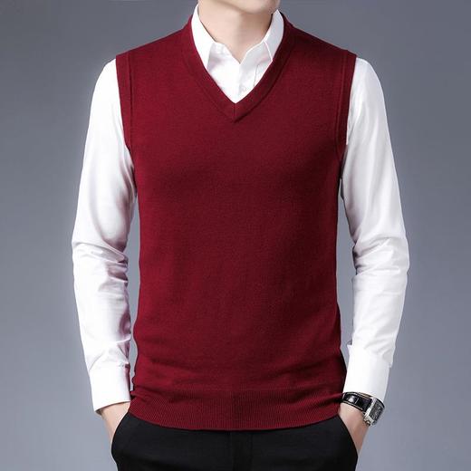 纯羊毛秋冬季男士羊毛背心中年休闲V领爸爸男装毛衣打底衫 商品图2