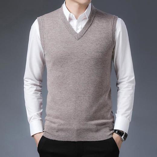 纯羊毛秋冬季男士羊毛背心中年休闲V领爸爸男装毛衣打底衫 商品图0