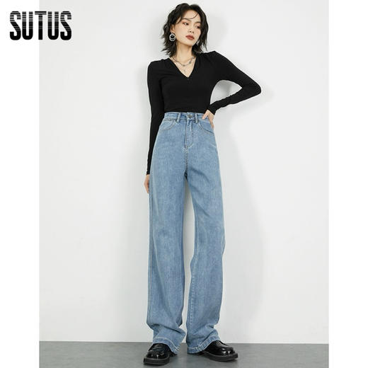 SUTUS/《复古街头范》牛仔裤丨加绒加厚秋冬复古做旧直筒长裤 通勤高腰遮肉牛仔裤 商品图3