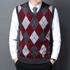 含毛混纺秋冬季男士羊毛背心中年休闲格子提花V领毛衣男装打底衫 商品缩略图2