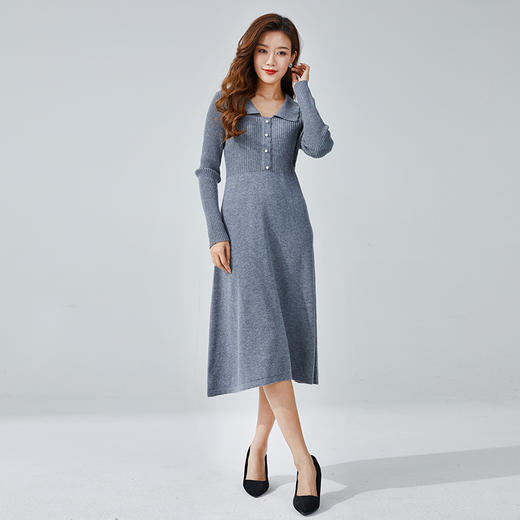 东黎 • 山羊绒女士秋冬翻领宽松长袖连衣裙 3061 商品图3