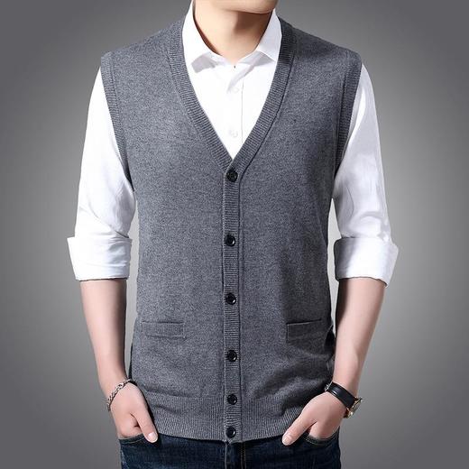 含毛混纺秋冬季男士羊毛背心中年休闲纽扣无袖开衫爸爸男装打底衫 商品图0